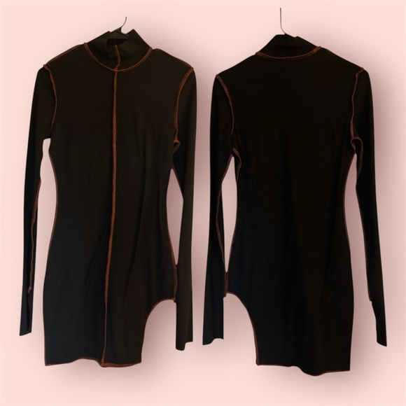 Tripp nyc Dresses & Skirts - NWOT black long sleeve orange contrast cut out mockneck goth bodycon mini dress